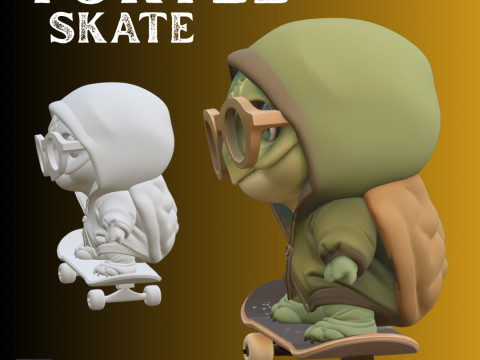 STL File Cute Little Turtle on Skateboard Cartoon Style Miniature for 3D Printing 3D-printmodel