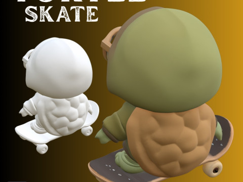STL File Cute Little Turtle on Skateboard Cartoon Style Miniature for 3D Printing 3D-printmodel