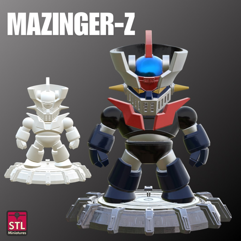 STL File Chibi Mazinger Z with Space Base Iconic Robot Miniature for 3D Printing Model do druku 3D .c4d .max .obj .3ds .fbx .stl .blend