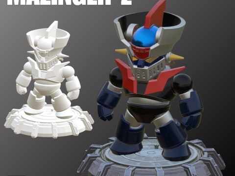 STL File Chibi Mazinger Z with Space Base Iconic Robot Miniature for 3D Printing Model do druku 3D