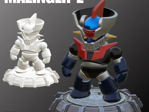 STL File Chibi Mazinger Z with Space Base Iconic Robot Miniature for 3D Printing 3D Print Model