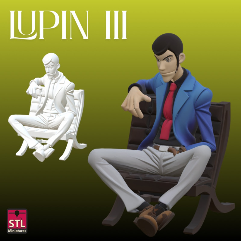STL File Lupin III Sitting Pose Inspired FunArt Model Cetak 3D .c4d .max .obj .3ds .fbx .stl .blend