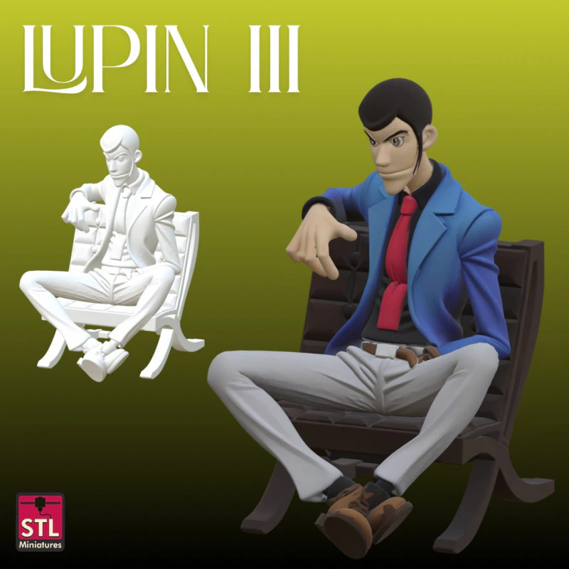 File STL Lupin III posa seduta ispirata FunArt Modello di stampa 3D .c4d .max .obj .3ds .fbx .stl .blend 