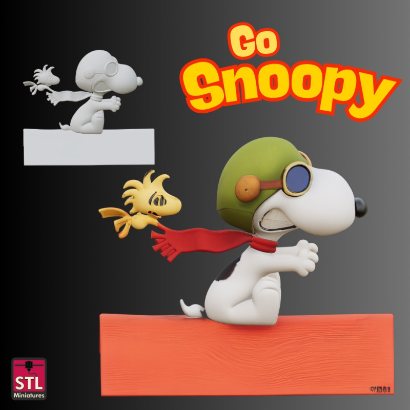 STL File Snoopy Flying with Bird Friend Imaginative Scene Inspired by Classic Comics 3D Printa Model Cetak 3D .c4d .max .obj .3ds .fbx .stl .blend