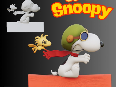 STL File Snoopy Flying with Bird Friend Imaginative Scene Inspired by Classic Comics 3D Printa 3D Принт Модель