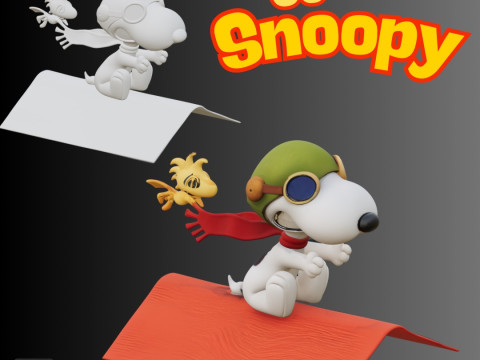STL File Snoopy Flying with Bird Friend Imaginative Scene Inspired by Classic Comics 3D Printa Model Cetak 3D