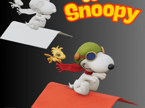 STL File Snoopy Flying with Bird Friend Imaginative Scene Inspired by Classic Comics 3D Printa 3D Print Model