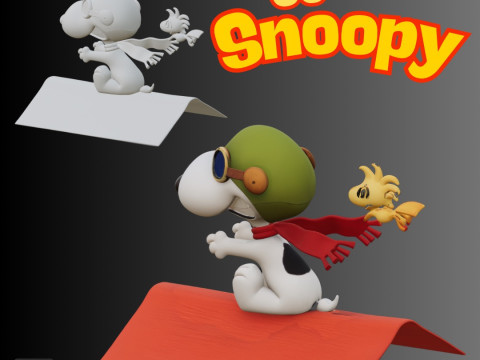 STL File Snoopy Flying with Bird Friend Imaginative Scene Inspired by Classic Comics 3D Printa Model Cetak 3D