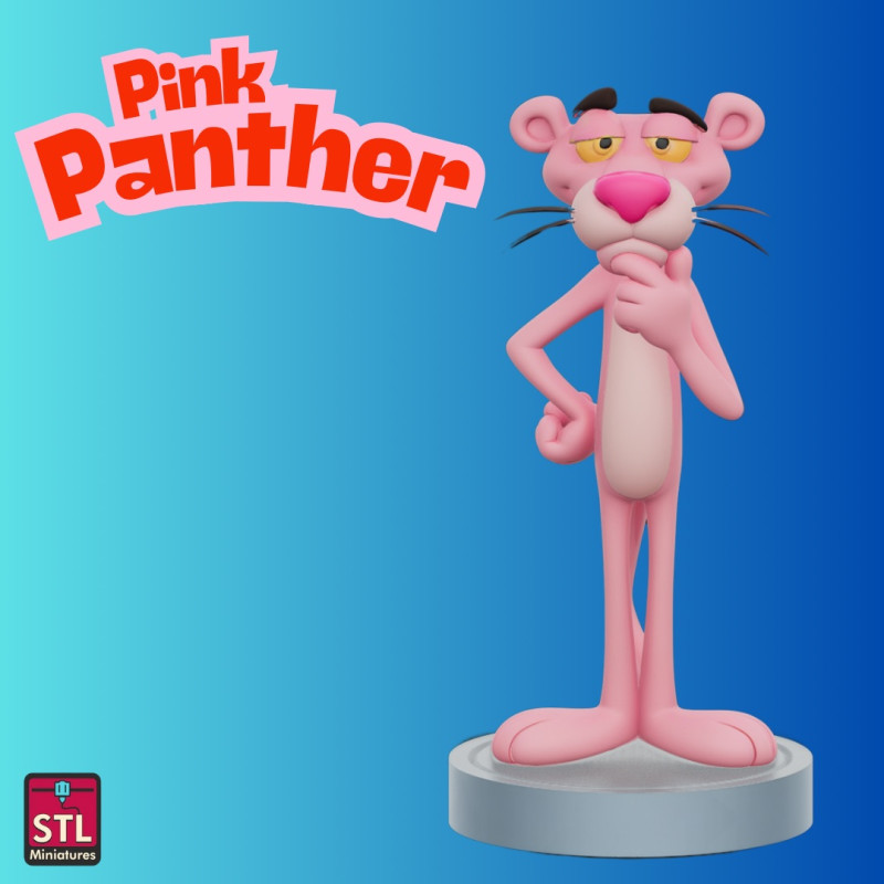 STL File The Pink Panther in a Thoughtful Pose FanArt Inspired 3D Printable Model 3D-Druckmodell .c4d .max .obj .3ds .fbx .stl .blend