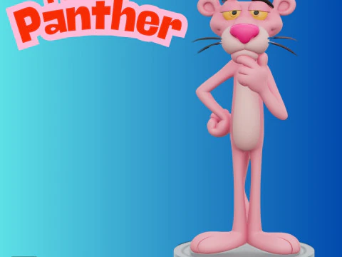 Arquivo STL A Pantera Cor de Rosa em uma Pose Pensativa Inspirado em FanArt Modelo 3D para Impress&atilde;o Modelo de Impressão 3D