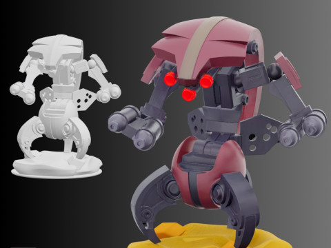 STL File Super Battle Droid Comic Style FanArt 3D Printable Model Modello di stampa 3D