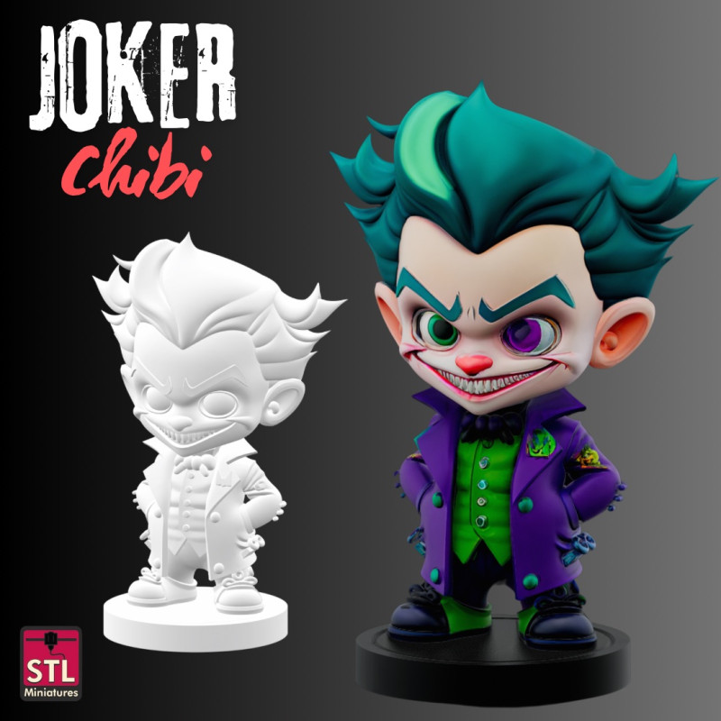 STL File The Joker Chibi Style FanArt Inspired 3D Printable Model Modèles 3D en vedette .c4d .max .obj .3ds .fbx .stl .blend