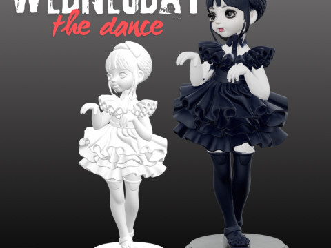 Wednesday A the dance Wednesday chibi - STL File for 3D Printing 3D Baskı Modeli