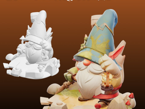 STL File Lucky Miner Gnome Comic Style FanArt 3D Printable Model 3D Baskı Modeli
