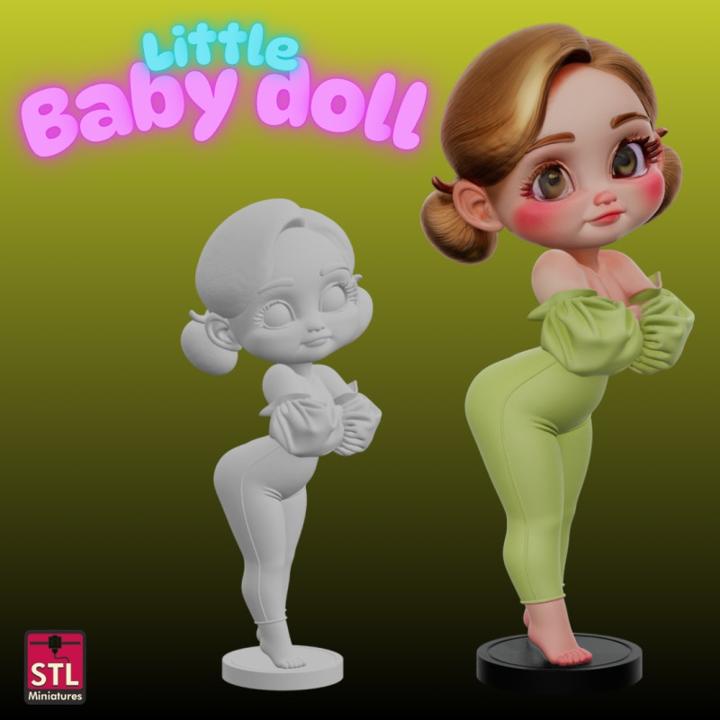 STL File Little Baby Doll Comic Style FanArt 3D Printable Model Modelo de impresión 3D .c4d .max .obj .3ds .fbx .stl .blend
