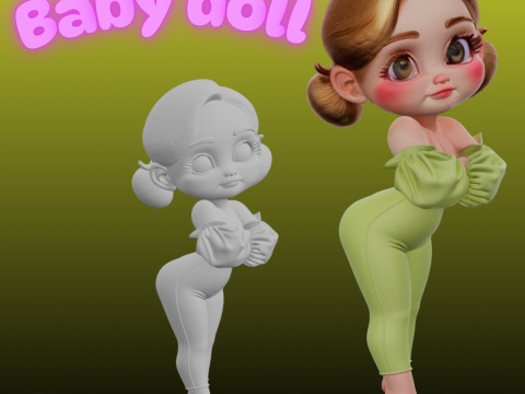 STL File Little Baby Doll Comic Style FanArt 3D Printable Model 3D Baskı Modeli