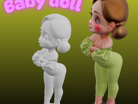 STL File Little Baby Doll Comic Style FanArt 3D Printable Model Modelo de impresión 3D