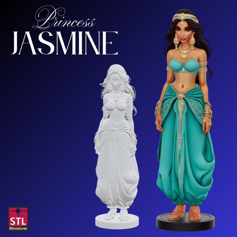 STL File Princess Jasmine Comic Style FanArt 3D Printable Model 3D-printmodel .c4d .max .obj .3ds .fbx .stl .blend