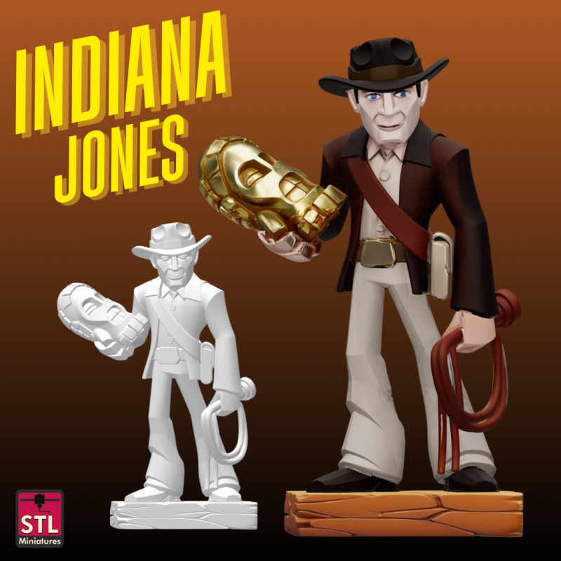 STL File Indiana Jones Comic Style FanArt 3D Printable Model Modello di stampa 3D .c4d .max .obj .3ds .fbx .stl .blend