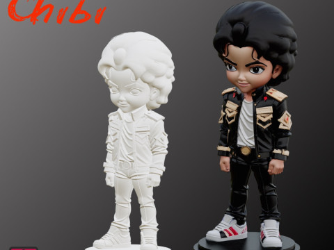 STL File Michael Jackson Chibi Comic Style FanArt 3D Printable Model Modelo de impresión 3D