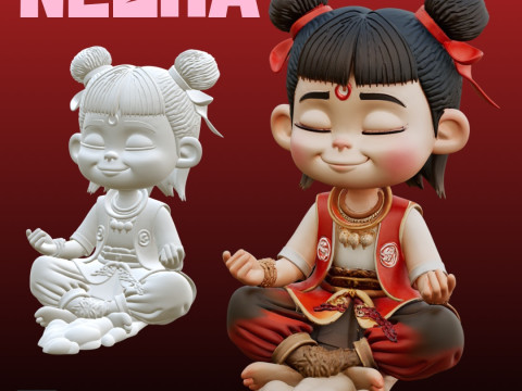 STL File Nezha Meditation Pose Comic Style FanArt 3D Printable Model 3D-printmodel
