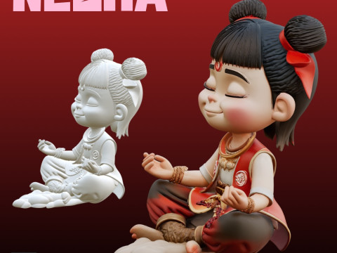 STL File Nezha Meditation Pose Comic Style FanArt 3D Printable Model Modello di stampa 3D
