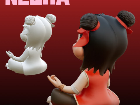 STL File Nezha Meditation Pose Comic Style FanArt 3D Printable Model Modello di stampa 3D