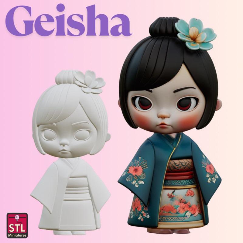 STL File Chibi Geisha Lucky Doll FanArt 3D Printable Model 3D-printmodel .c4d .max .obj .3ds .fbx .stl .blend 