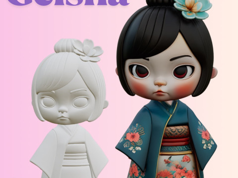 STL File Chibi Geisha Lucky Doll FanArt 3D Printable Model 3D Baskı Modeli