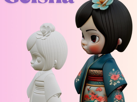STL File Chibi Geisha Lucky Doll FanArt 3D Printable Model 3D-printmodel