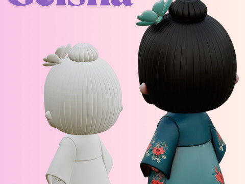 STL File Chibi Geisha Lucky Doll FanArt 3D Printable Model 3D-printmodel