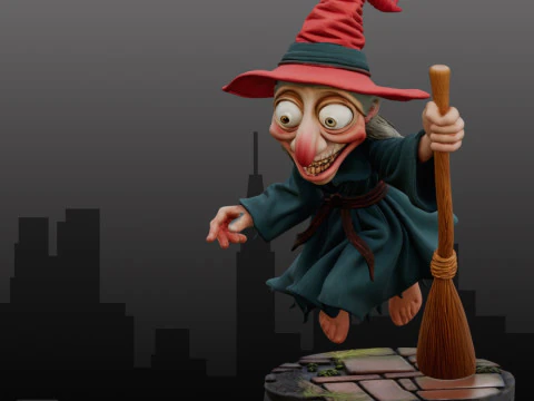 Файл STL 3D-модель для друку в стилі FanArt із милою літаючою відьмою в стилі Чібі 3D Принт Модель