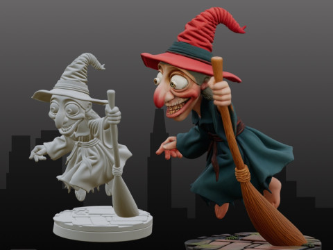 STL File Cute Flying Witch Chibi Style FanArt 3D Printable Model 3D 프린트 모델