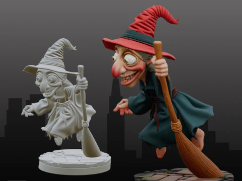 STL File Cute Flying Witch Chibi Style FanArt 3D Printable Model 3D Print Model