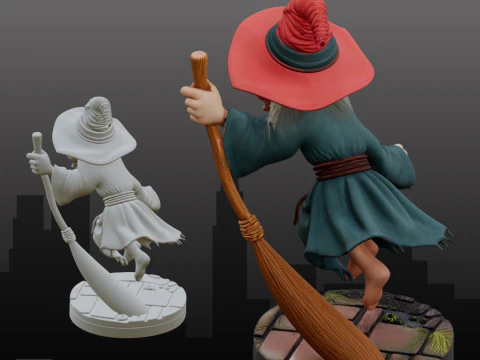 STL File Cute Flying Witch Chibi Style FanArt 3D Printable Model 3D Print Model