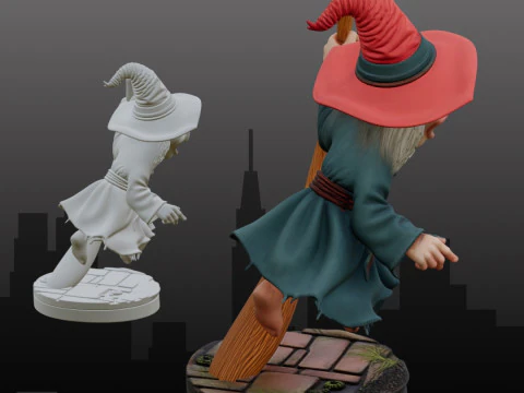 STL File Cute Flying Witch Chibi Style FanArt 3D Printable Model 3D Print Model