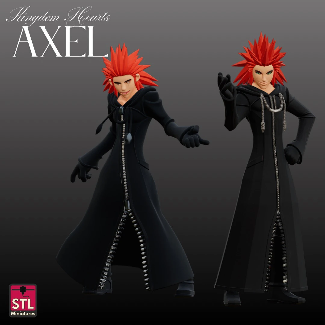 STL File Axel Kingdom Hearts Inspired Dual Pose Chibi FanArt 3D Printable Models 3D Print Model .c4d .max .obj .3ds .fbx .stl .blend 