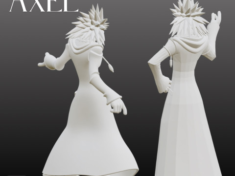 STL File Axel Kingdom Hearts Inspired Dual Pose Chibi FanArt 3D Printable Models Modèles 3D en vedette