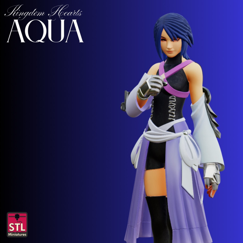 STL File Aqua Kingdom Hearts Inspired Chibi Style Heroine 3D Printable Model 3D-printmodel .c4d .max .obj .3ds .fbx .stl .blend 