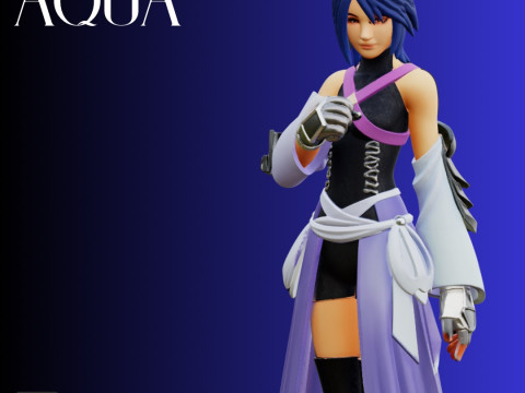 STL File Aqua Kingdom Hearts Inspired Chibi Style Heroine 3D Printable Model 3D-printmodel
