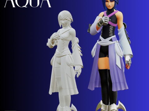 STL File Aqua Kingdom Hearts Inspired Chibi Style Heroine 3D Printable Model 3D-printmodel