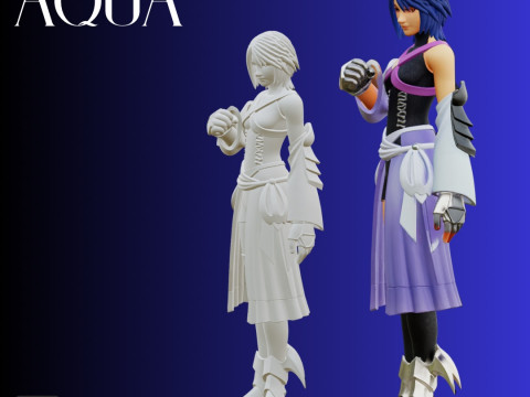 STL File Aqua Kingdom Hearts Inspired Chibi Style Heroine 3D Printable Model 3D-printmodel