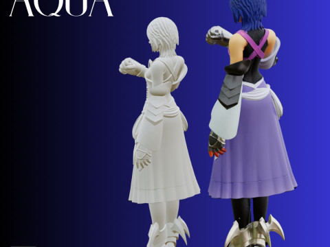 STL File Aqua Kingdom Hearts Inspired Chibi Style Heroine 3D Printable Model 3D-printmodel