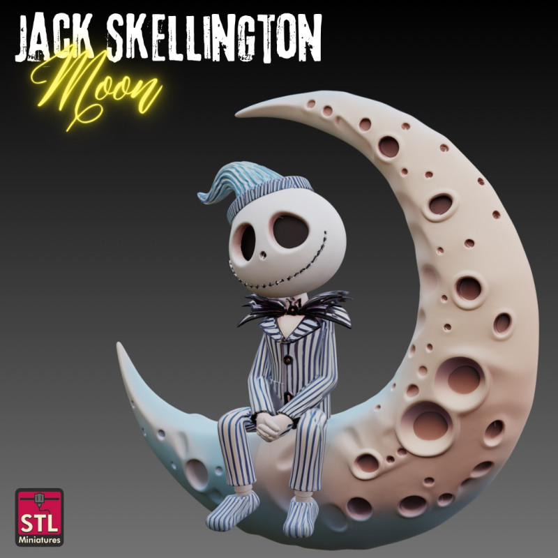 STL File Jack Skellington on the Moon Chibi FanArt 3D Printable Model Modello di stampa 3D .c4d .max .obj .3ds .fbx .stl .blend