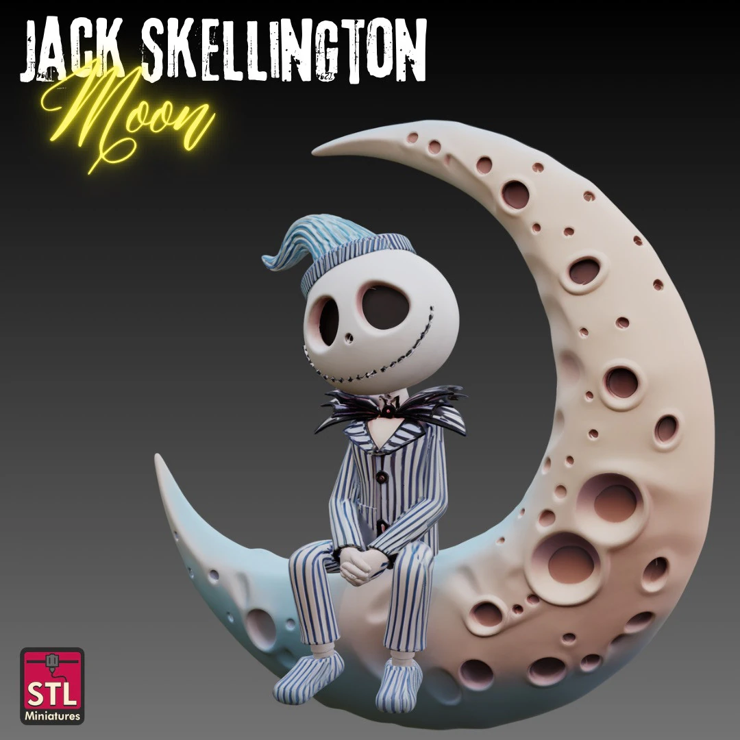 STL File Jack Skellington on the Moon Chibi FanArt 3D Printable Model 3D Print Model .c4d .max .obj .3ds .fbx .stl .blend