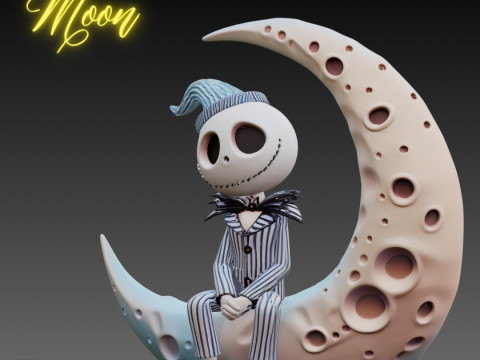 STL File Jack Skellington on the Moon Chibi FanArt 3D Printable Model 3D Print Model