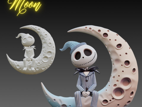 STL File Jack Skellington on the Moon Chibi FanArt 3D Printable Model Modello di stampa 3D