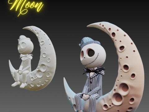 STL File Jack Skellington on the Moon Chibi FanArt 3D Printable Model Modello di stampa 3D