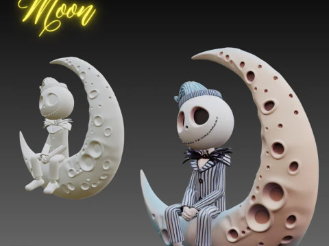 STL File Jack Skellington on the Moon Chibi FanArt 3D Printable Model 3D Print Model