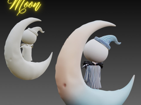 STL File Jack Skellington on the Moon Chibi FanArt 3D Printable Model Modello di stampa 3D